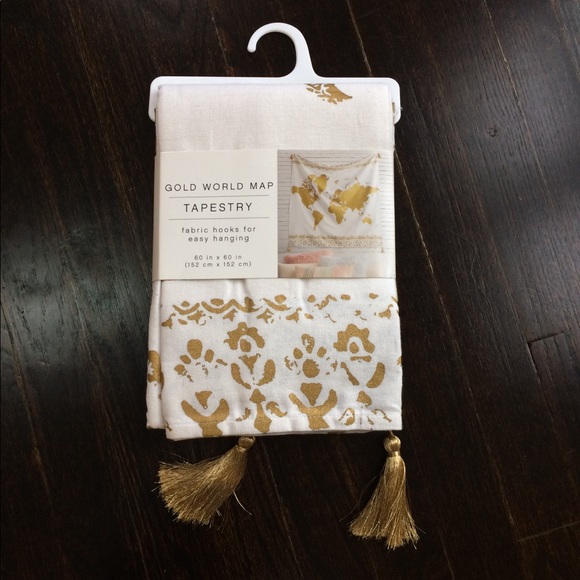 Gold World Map Tapestry with Tassels - Picture 2 of 5